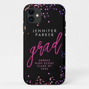 Chic Black Pink Confetti School Grad Modern Script Case-Mate iPhone Case