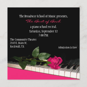Chic Black & Pink Custom Piano Recital Invitation