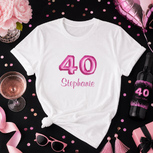 Chic Black Pink Faux Glitter 40th Birthday  T-Shirt