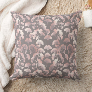 Chic Black Pink Ginkgo Pattern Cushion