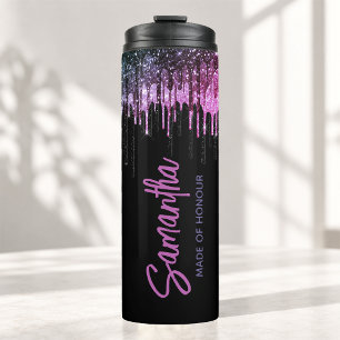 Chic black pink glitter drips bridal anniversary thermal tumbler