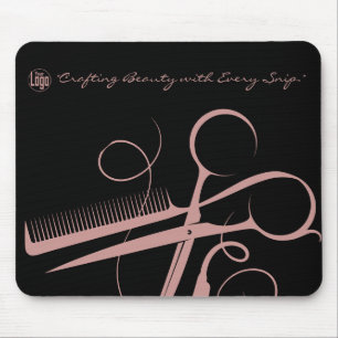 Chic Black Pink Hairstylist Tools Logo Motto Mouse Pad