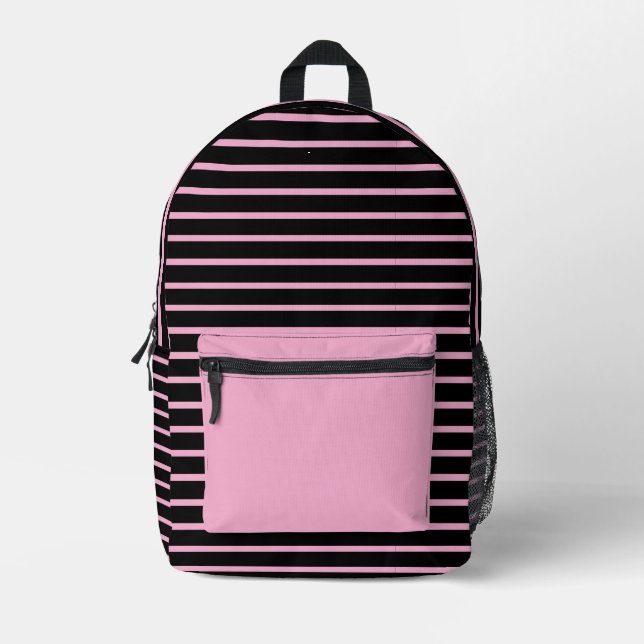 Chic Black & Pink Line Art Backpack  (Front)