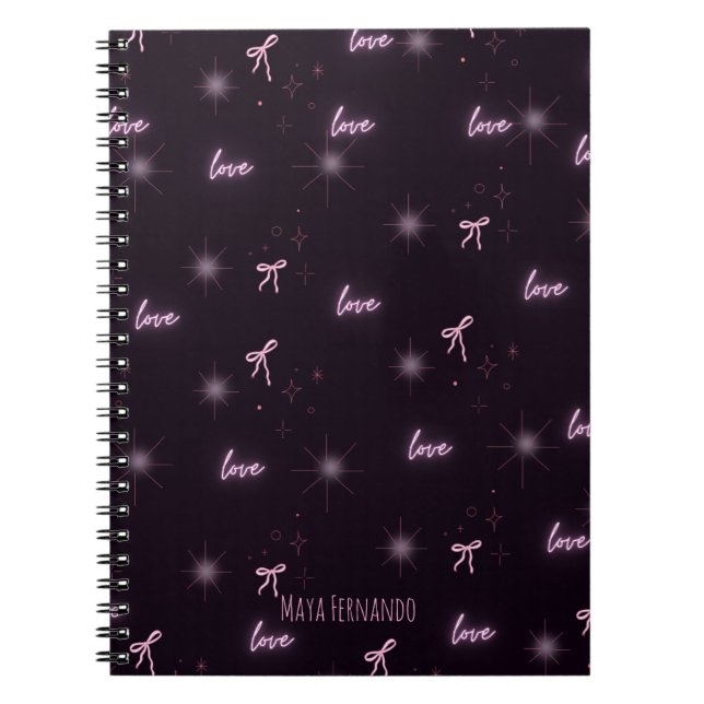 Chic Black & Pink Love-Themed  spiral notebook (Front)