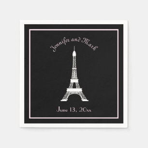 Chic Black Pink White French Eiffel Tower Wedding Napkin