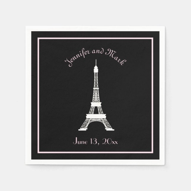 Chic Black Pink White French Eiffel Tower Wedding Napkin (Front)