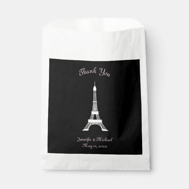 Chic Black Pink White French Style Eiffel Tower Favour Bags (Front)