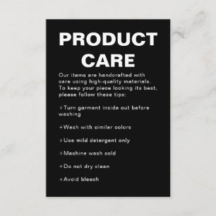 Chic Black Product Care Note Card