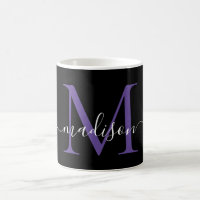 Chic Black Purple Violet Monogram Elegant Script