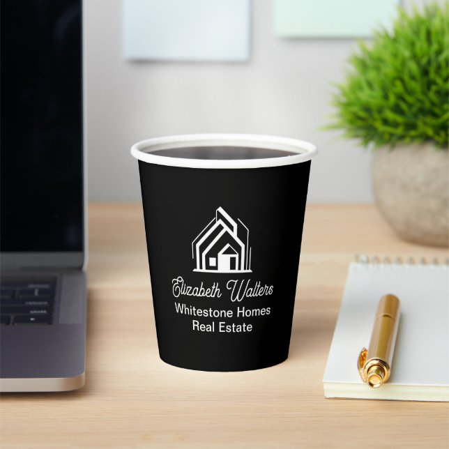 Chic Black Real Estate Company Custom Realtor Paper Cups (Insitu)