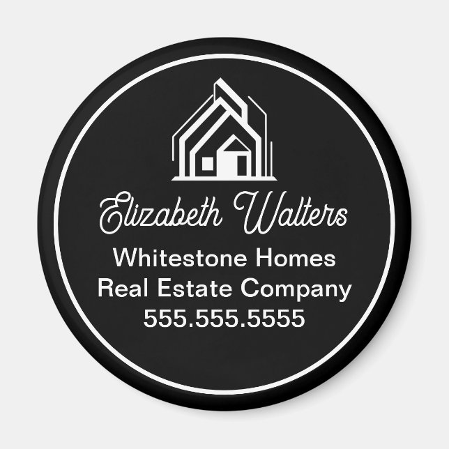 Chic Black Real Estate Company Customized Realtor Magnet (Front)