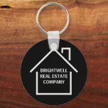 Chic Black Real Estate Company Personalised Key Ring<br><div class="desc">This chic real estate company keychain gift features a simple modern house outline in white on a bold black background. Add your realty or a realtor name in white script for a great personalised marketing item for new clients or housewarming presents.</div>