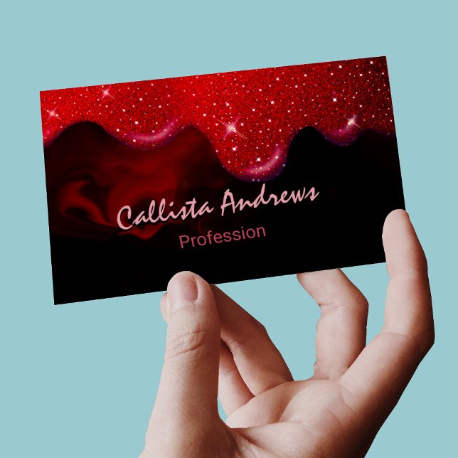 Chic black red drippings glitter marble magnetic business card (Creator Uploaded)