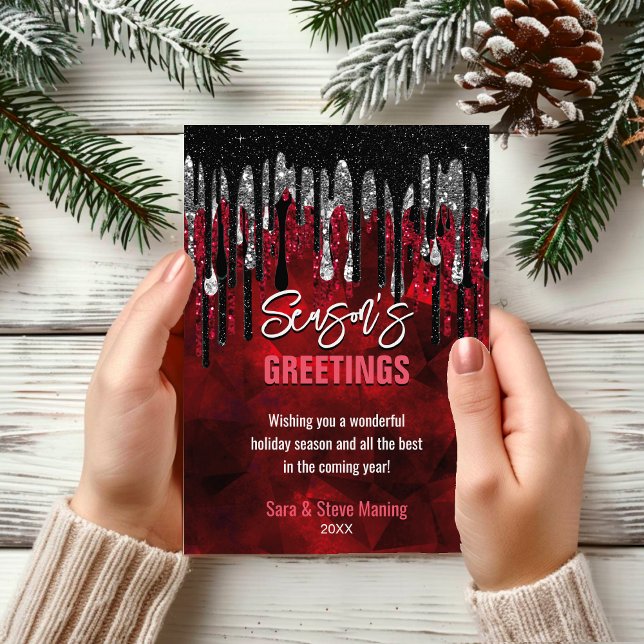 Chic black red glitter drips Christmas new year (Creator Uploaded)
