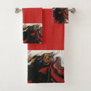 Chic Black Red Gold Abstract Bathroom Towels