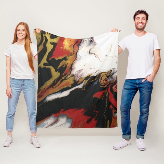 Chic Black Red Gold Abstract Fleece Blanket (Med.) (In Situ)