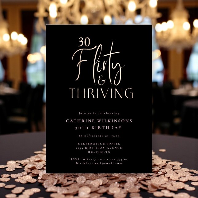 Chic Black & Rose Gold 30th Birthday Invitation (Creator Uploaded)
