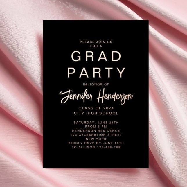 Chic Black Rose Gold Calligraphy Graduation (Chic Black Rose Gold Calligraphy Graduation Foil Invitation)