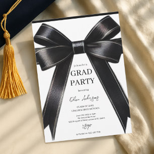 Chic Black Satin Bow Graduation Party Invitation