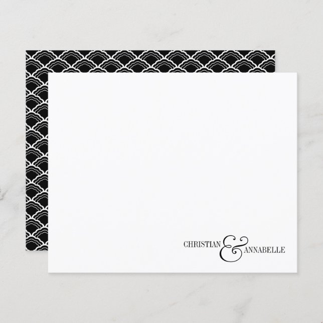 Chic Black Scallop Couple Wedding Budget Note Card (Front/Back)