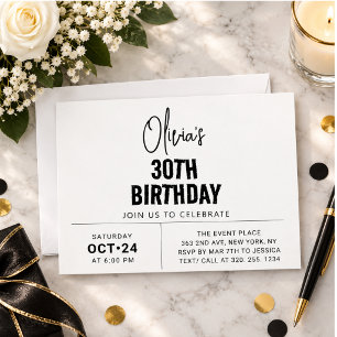 Chic Black Script 30th Birthday Elegant & Modern Invitation
