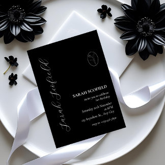 Chic Black Script 30th Birthday Invitation