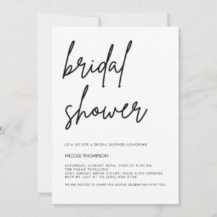 Chic Black Script Bridal Shower Invitation Minimal