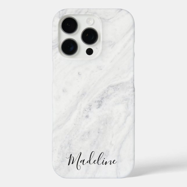 Chic Black Script Monogram on White Marble Case-Mate iPhone Case (Back)