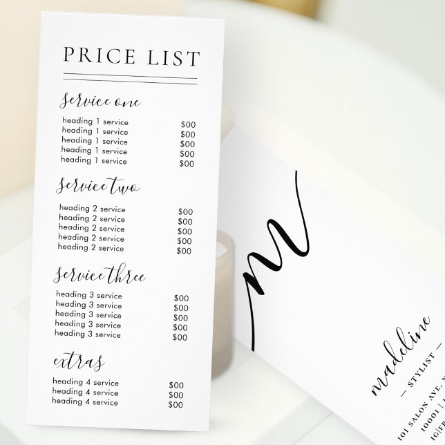 Chic Black Script Typography Services Price List Rack Card (Creator Uploaded)