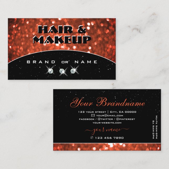 Chic Black Shimmery Salmon Orange Sparkle Glitter Business Card (Front/Back)