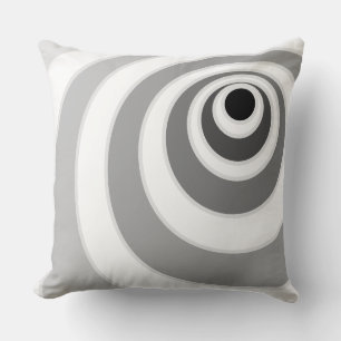Chic Black Silver and White Concentric Circles Cushion