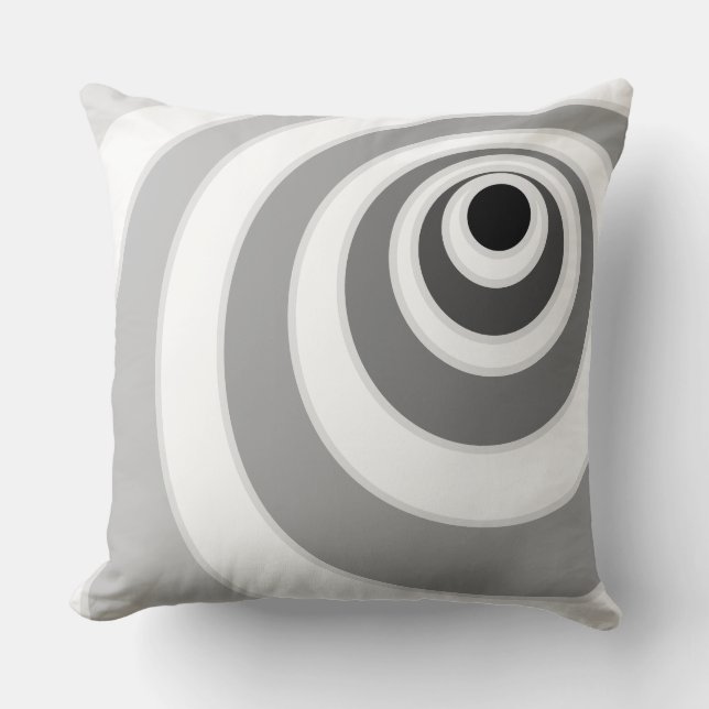 Chic Black Silver and White Concentric Circles Cushion (Front)