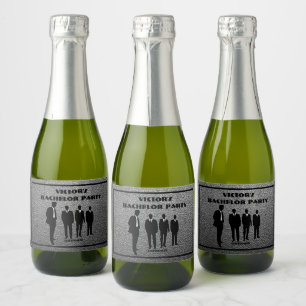 Chic Black & Silver Bachelor Party Sparkling Wine Label