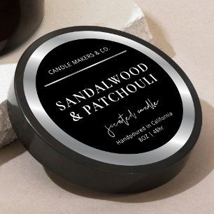 Chic Black & Silver Candle Circle Label Packaging