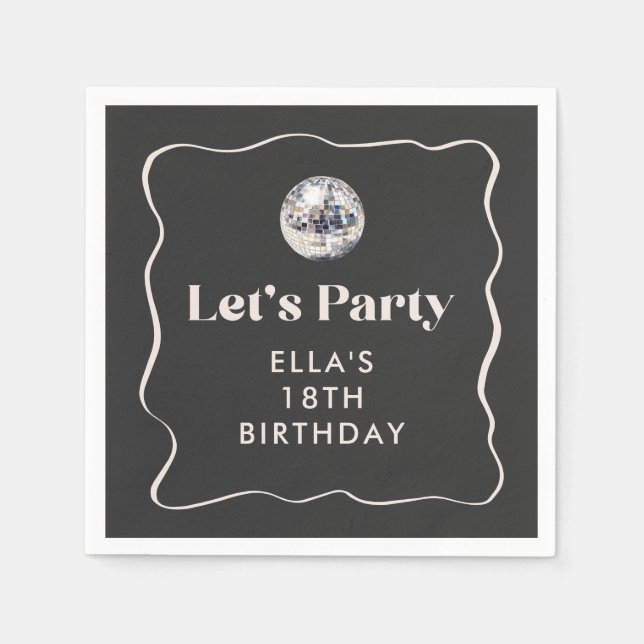 Chic Black & Silver Disco Ball 18th Birthday Party Napkin (Front)