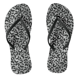 Chic Black Silver Foil Grey Leopard Print Jandals