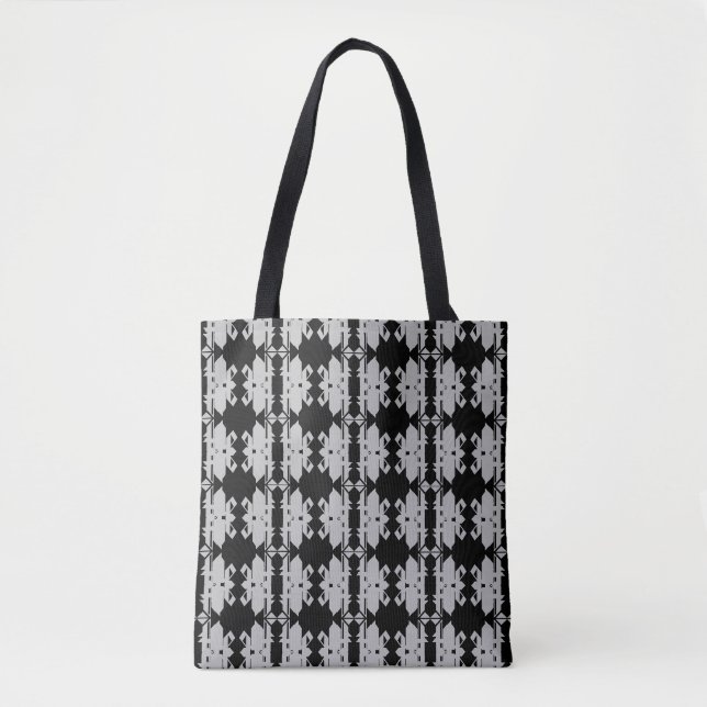 Chic Black & Silver Grey Shape Pattern Tote Bag (Front)