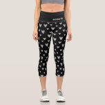 Chic Black Silver Heart Pattern Personalised Name Capri Leggings<br><div class="desc">This modern design features a black background with a silver heart pattern personalised with your name by editing the text in the text box provided #leggings #clothing #apparel #gifts #fitness #sports #fitnessapparel #fitnessclothing #fashion #fashionable #style #stylish #trendy #trending #heart #personalizedgifts #personalised</div>