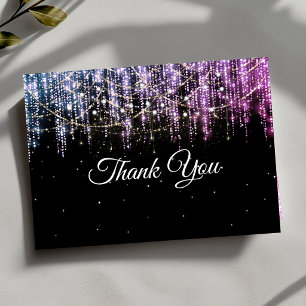 Chic black silver pink holiday lights thank you card