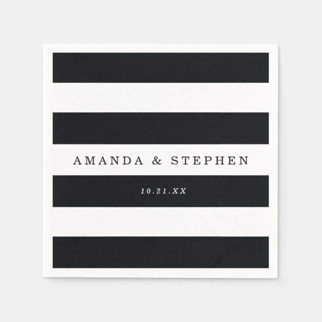 Chic Black Stripes Wedding Napkin (Front)
