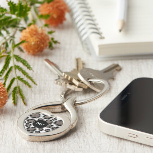 Chic Black Taupe Leopard Print Customisable Key Ring