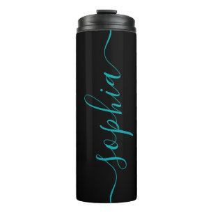 Chic Black Teal Green Script Name Thermal Tumbler