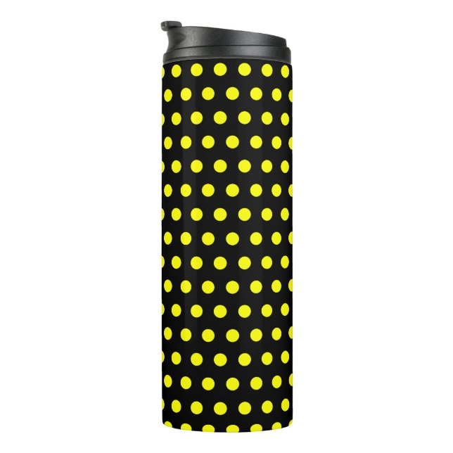 Chic Black Thermal Tumbler with Yellow Dot Pattern (Rotated Right)