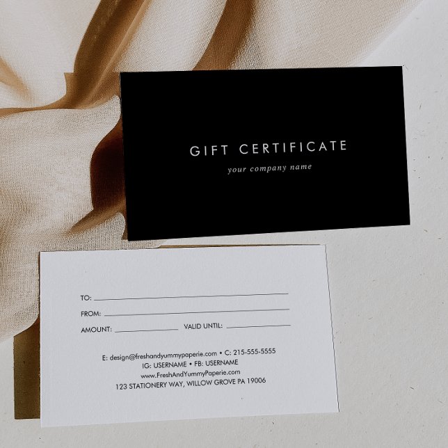 Chic Black Typography Business Gift Certificate (Creator Uploaded)