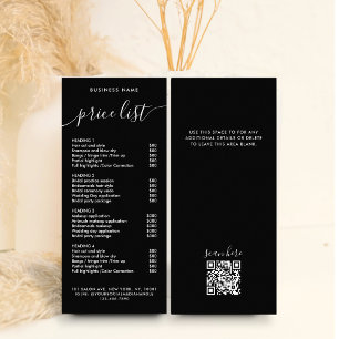 Chic Black Typography Business Services Price List Rack Card