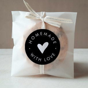 Chic Black Typography Heart Homemade With Love Classic Round Sticker