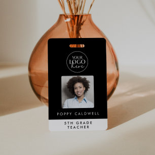 Chic Black Typography Logo Photo Employee Teacher ID Badge