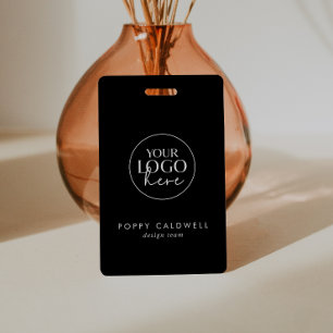 Chic Black Typography Logo QR Code Employee ID ID Badge