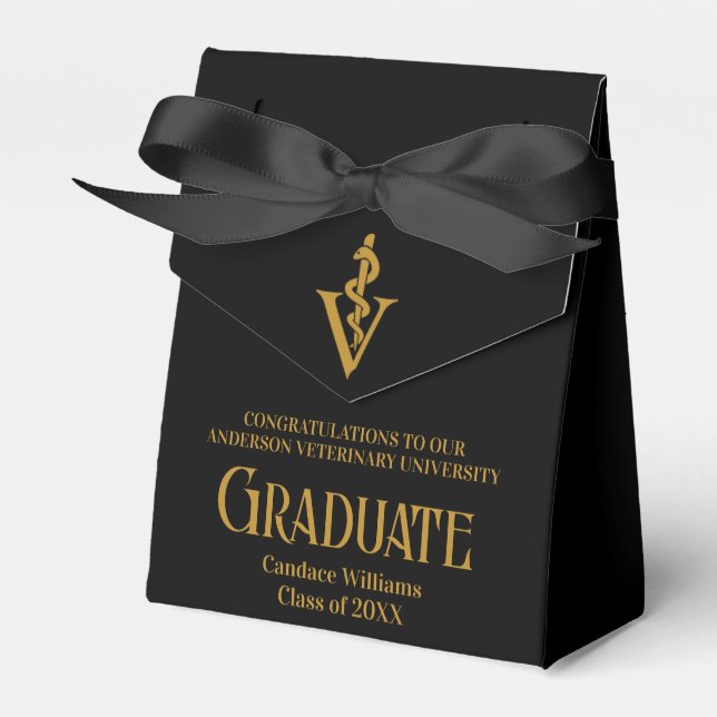 Chic Black Veterinary School Graduation Party Favour Box (Front Side)