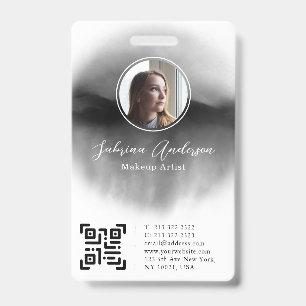 Chic Black Watercolor Abstract Script Photo Logo ID Badge